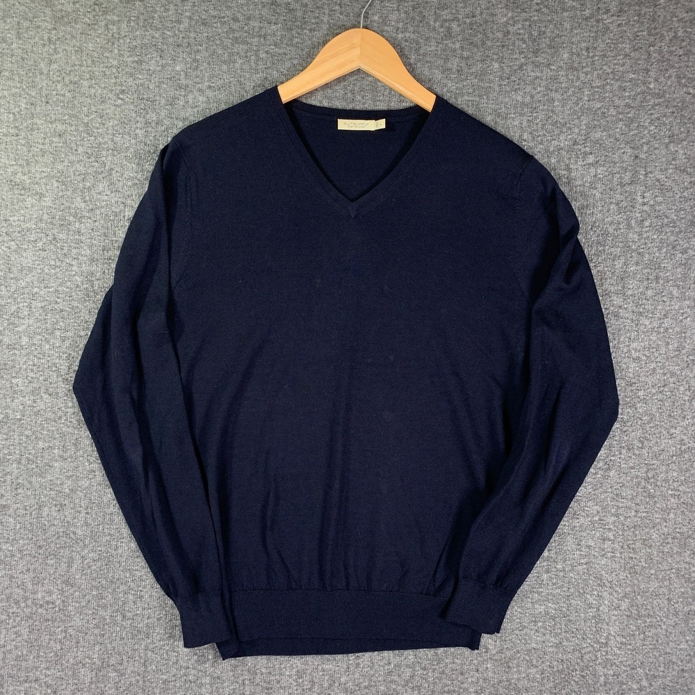 Suitsupply Merino Wool Sweater Men Large Navy Blue V Neck Pullover